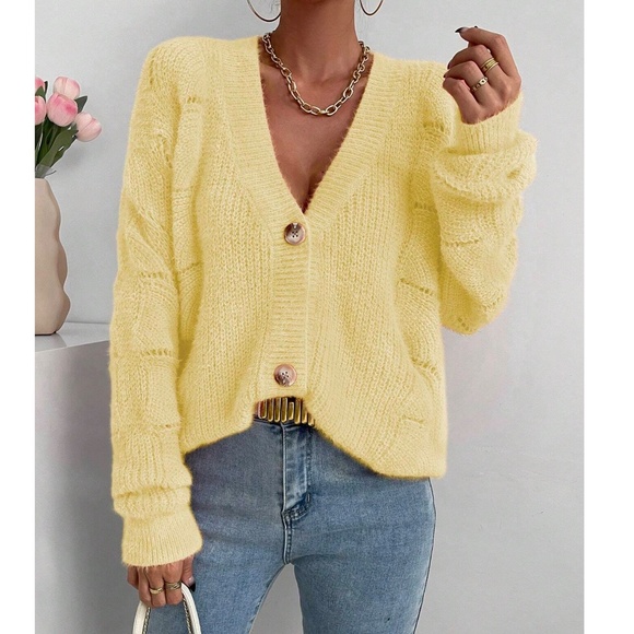 Classic yellowl Button Down Loose Fit Cardigan